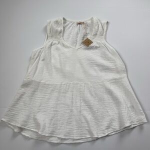Faherty Organic Cotton Gauze Sleeveless Peplum Tank Ivory Size S NWT
